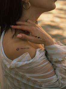 STARTTOOS 4入組/包鳥&羽毛&心形暫時性刺青紙,黑色,適合手腕、小身體部位