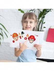 12 件/套消防員拼圖貼紙,卡通消防員貼紙 - 彩色 - 查看 4