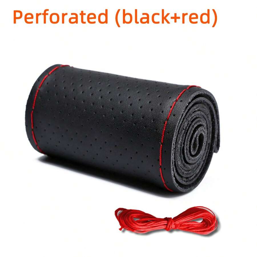 38 厘米汽車配件內飾用品手工縫製皮革方向盤套防滑透氣通用車把皮套