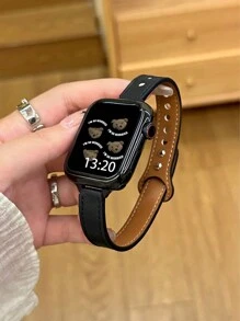 1 条双扣素食皮革表带，兼容 Apple Watch 38/40/41/42/44/45/49 毫米，兼容 Apple Watch S10/Ultra/SE/8/7/6/5/4/3/2/1/9 - 灰色 - 查看 1