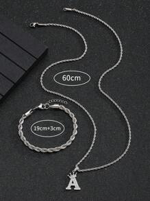 1 Sets Roestvrij Staal Kroon Aanvankelijk Alfabet Gedraaid Touw Halsketting Armbandenset Heren Dames Dagelijks Juwelen Voor Vriendschap & Verjaardagscadeau