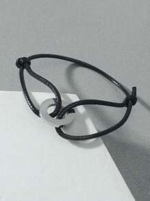 1入不鏽鋼可調節圓形男士手鍊 - 黑色 - 查看 3