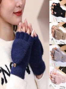 1pair Unisex Solid Color Thickened Faux Cashmere Gloves For Winter Warmth And Cold Prevention, Suitable For Outdoor And Indoor Activities - Grey - View 3