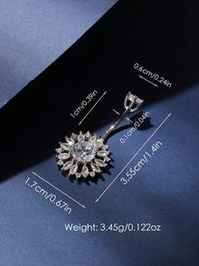 1 Pieza 925 Plata Con Brillo, Piercing De Ombligo Geométrico Con Diseño De Girasol Redondo Y Circonias Artificiales Para Hombres Y Mujeres, Uso Diario Y De Fiesta - 01075JZD - Ver 4