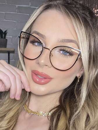 1 par de gafas de montura de acero inoxidable con forma de ojo de gato para mujer, de estilo casual