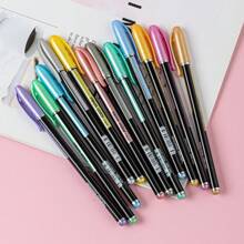 12色閃粉膠筆,淺色系金屬塑料螢光筆,適用於辦公室學校美術繪圖筆組