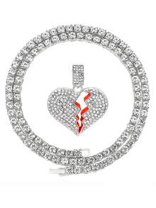 1 Áo Thời Trang Trái Tim Tan Vỡ-Giả Kim Cương Giả Bạc/Mạ Vàng Trái Tim Tan Vỡ Bling Đá Ra Mặt Dây Chuyền Trang Sức vòng Cổ - Bạc - Xem 4