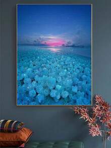 Un Cuadro De Diamantes Que Representa Un Paisaje De Cristal Azul Con Pedrería Completa - Azul - Ver 3