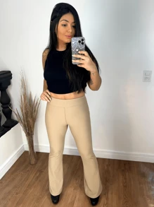 Women Pants - 米色 - 查看 6