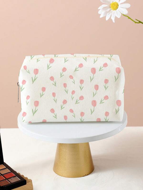 Tulip All Over Print Octagonal Flannel Cosmetic Bag Makeup Bag Make Up Organizer For Makeup Tools Toiletry Bag Makeup Storage Wash Bag Gift For For Girl Women Mom Back To School School Bag Travel Essentials Travel Organizer For Beach Summer Vacation School Supplies Make Up Bag Holiday Essentials Makeup Bags Makeup Pouch Makeup Organizer Holiday Winter Pink 2024 Back To School Supplies