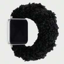1入黑色絨面波浪邊鬆緊帶兼容蘋果手錶49/45/44/42/41/40/38毫米,適用於ultra/se/8/7/6/5/4/3/2/1系列 - 黑色 - 查看 1