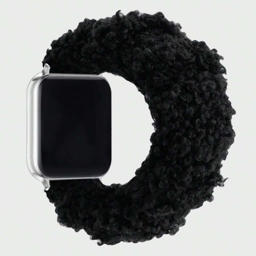 1入黑色絨面波浪邊鬆緊帶兼容蘋果手錶49/45/44/42/41/40/38毫米,適用於ultra/se/8/7/6/5/4/3/2/1系列 - 黑色 - 查看 1