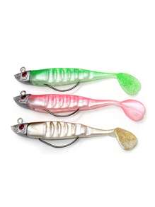釣魚 3 件/套誘餌 Jigging 軟餌魚餌 10 厘米 15.5 克頭 Jig 魚 T 尾鱸魚誘餌漁具 - 彩色 - 查看 1