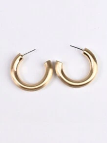 Copper Drawbench Geometric Minimalist Small C-shaped Earrings, Suitable For Daily Wear - Gold - View 2