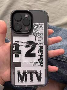 1pc Black Border Phone Case With Numeric Tags Compatible With Iphone 11/12/13/14/15/12 Mini/13 Mini, Gift For Men