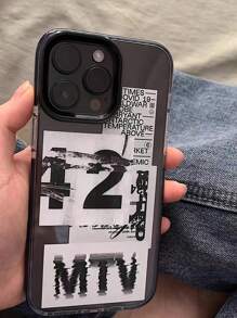 1pc Black Border Phone Case With Numeric Tags Compatible With Iphone 11/12/13/14/15/12 Mini/13 Mini, Gift For Men
