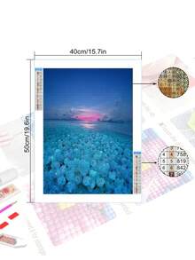 Un Cuadro De Diamantes Que Representa Un Paisaje De Cristal Azul Con Pedrería Completa - Azul - Ver 5