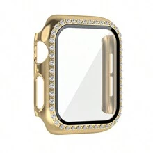 Rhinestone-Encrusted Integrated Protective Case And Tempered Glass Screen Protector Compatible With Apple Watch 8 Series