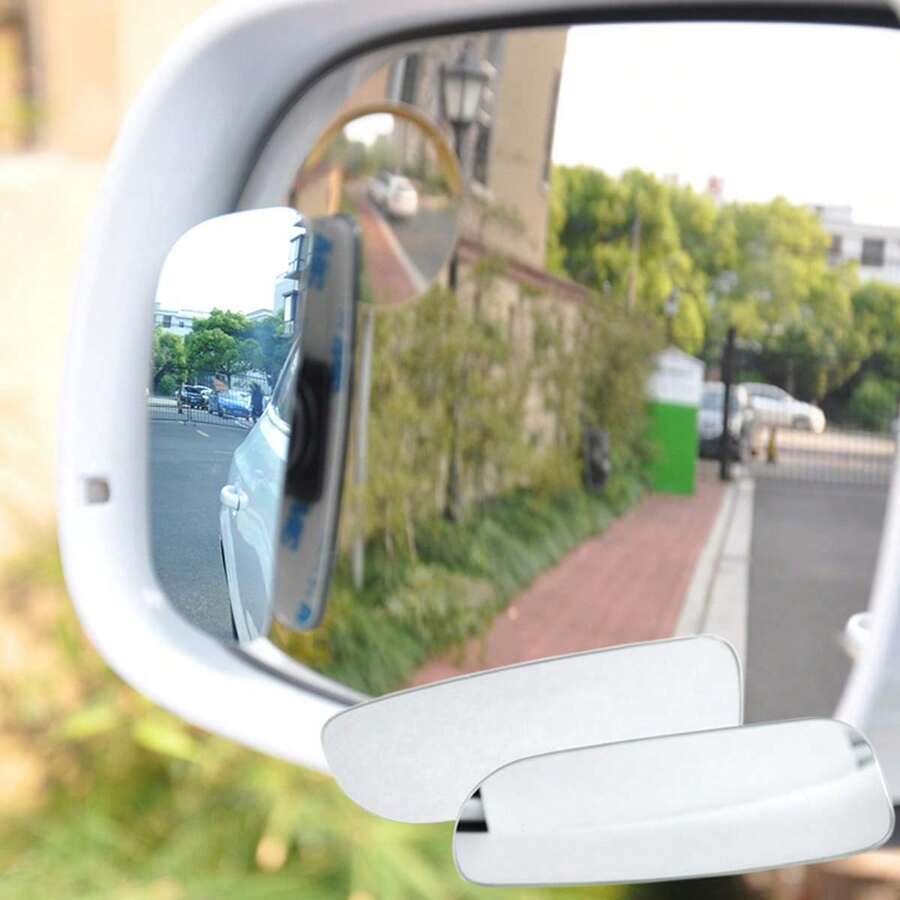 2 piezas de espejo convexo de punto ciego de 360 grados de ángulo amplio para coche, diseño largo y curvo sin marco - transparente - Ver 1