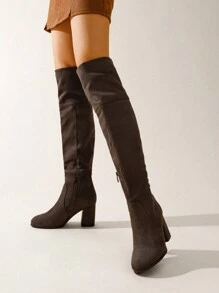 Women Thick Heel High-Heeled Elastic Suede Leather Over-The-Knee Boots For Autumn And Winter Wearing - 卡其色 - 查看 2