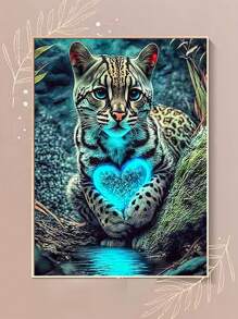 Diy 心形豹紋家居裝飾鑽石繪畫套件,手工工藝吊墜,圓形鑽石刺繡套件,創意十字繡,可愛卡通圖片,定制禮品 - 彩色 - 查看 2