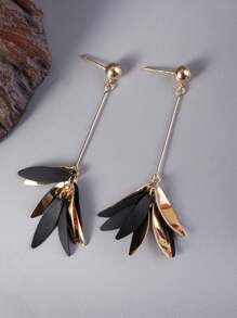 1 Pair Fashionable High-End Elegant Colorful Petal Leaf Tassel Drop Earrings For Women, Suitable For Sweet, Spring, Summer, Beach, Holiday Gift In Pink, Green, Black, Orange, Wine Red, Purple, Red, Mustard