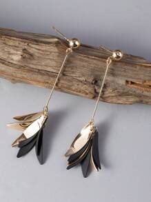 1 Pair Fashionable High-End Elegant Colorful Petal Leaf Tassel Drop Earrings For Women, Suitable For Sweet, Spring, Summer, Beach, Holiday Gift In Pink, Green, Black, Orange, Wine Red, Purple, Red, Mustard