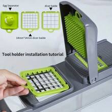 16/22入組蔬菜切碎機套件、多功能水果切片機、手動食物切碎機、蔬菜切片機、帶容器和護手切片機、洋蔥切碎機、馬鈴薯切片機、削皮器、廚房小工具 - 灰色 - 查看 12