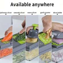 16/22入組蔬菜切碎機套件、多功能水果切片機、手動食物切碎機、蔬菜切片機、帶容器和護手切片機、洋蔥切碎機、馬鈴薯切片機、削皮器、廚房小工具 - 灰色 - 查看 10