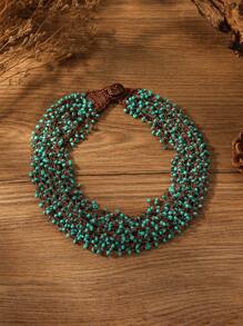 Handmade Crochet Bohemian Style Beaded Necklace, Suitable For Daily Wear - Green - View 2