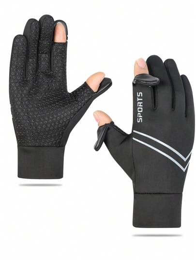 1pair Winter Warm Flap Cover Touch Screen Cycling, Windproof, Waterproof, Fishing Gloves With Plush Lining,Suitable For Cycling,Riding Motorcycle And Skiing,Black Gloves,Winter Hand Warmers