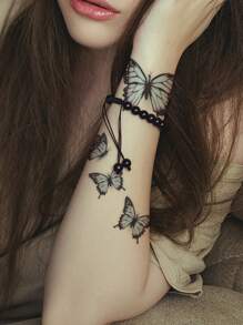 1 件黑色 3D 蝴蝶图案临时纹身贴纸，适用于手臂、手腕、肩膀、颈部和锁骨 - 彩色 - 查看 2