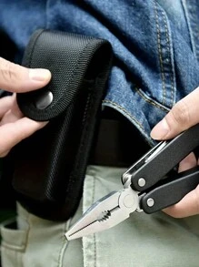 1pc Led Flashlight Belt Pouch Edc Outdoor Hunting Waist Bag With Oxford Bag, Multi-Tool Plier Sheath Camping Camping Stuff - Black - View 6