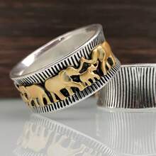 Anillo De Elefante De Dos Tonos A La Moda Y Vintage - Plata antigua - Ver 1