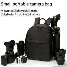 Mochila para cámara pequeña, Doble Hombro, Compatible con cámaras sin Espejo Canon Nikon Sony, Impermeable, a Prueba de Golpes, Bolsa Informal para fotografía DSLR Unisex - negro con rojo - Ver 1