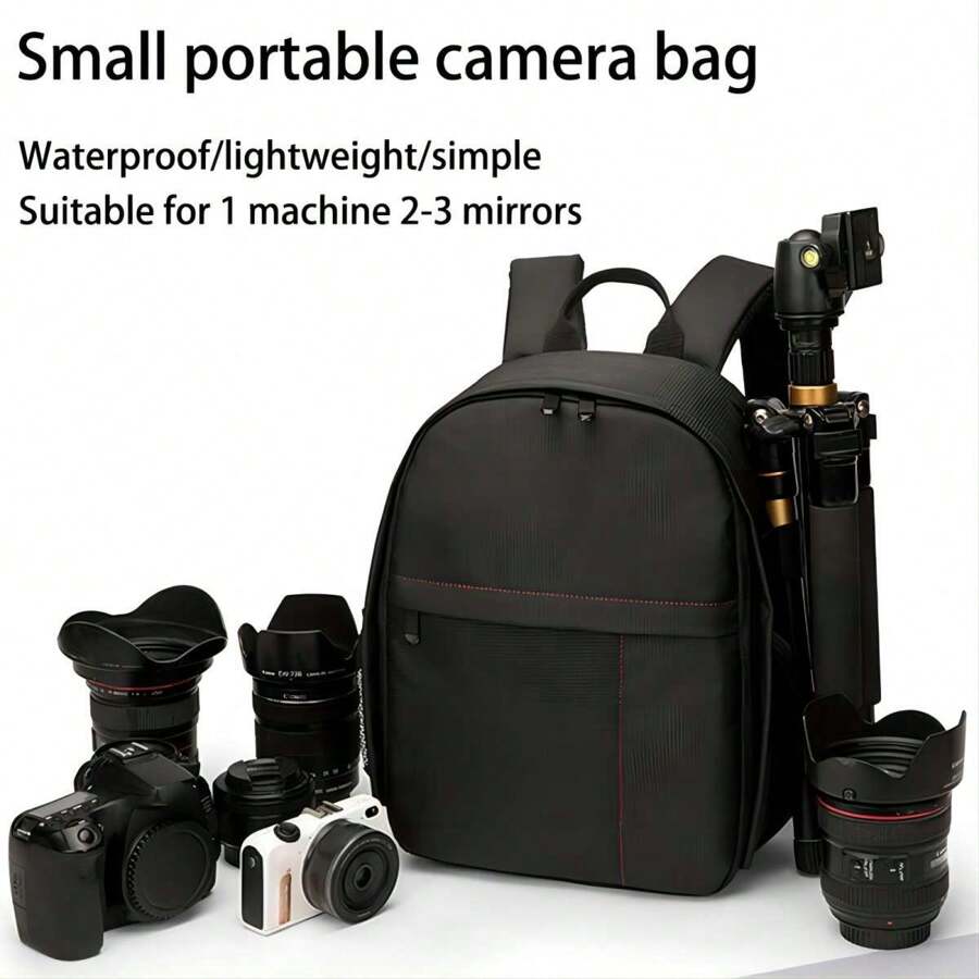 Mochila para cámara pequeña, Doble Hombro, Compatible con cámaras sin Espejo Canon Nikon Sony, Impermeable, a Prueba de Golpes, Bolsa Informal para fotografía DSLR Unisex - negro con rojo - Ver 1