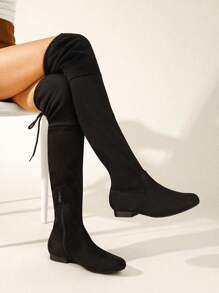 Women's Faux Suedes Over The Knee Thigh High Flat Boots - 黑色 - 查看 1