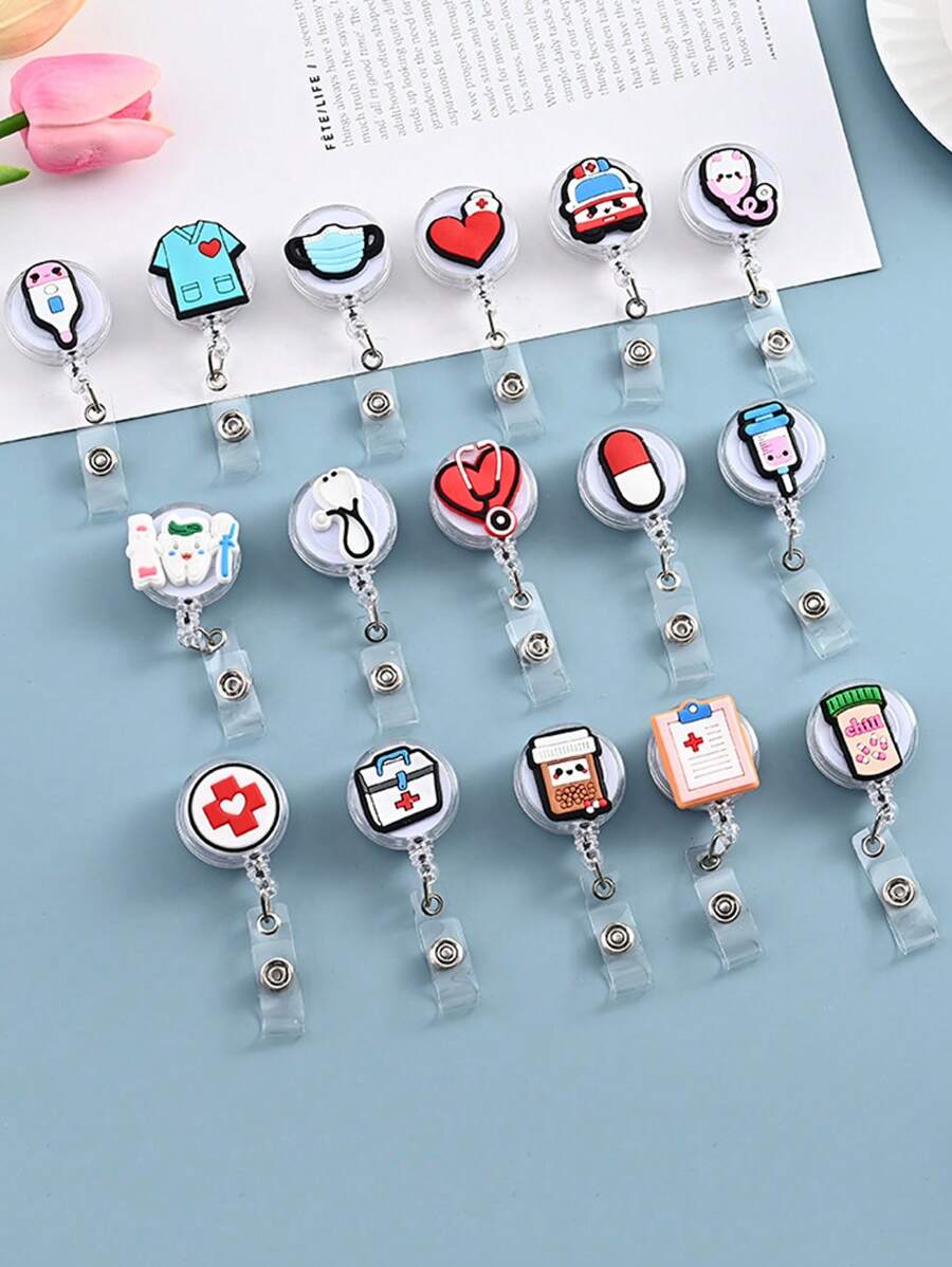 1pc Retractable Nurse Name Badge With Cartoon Design Keychain And Neck ...