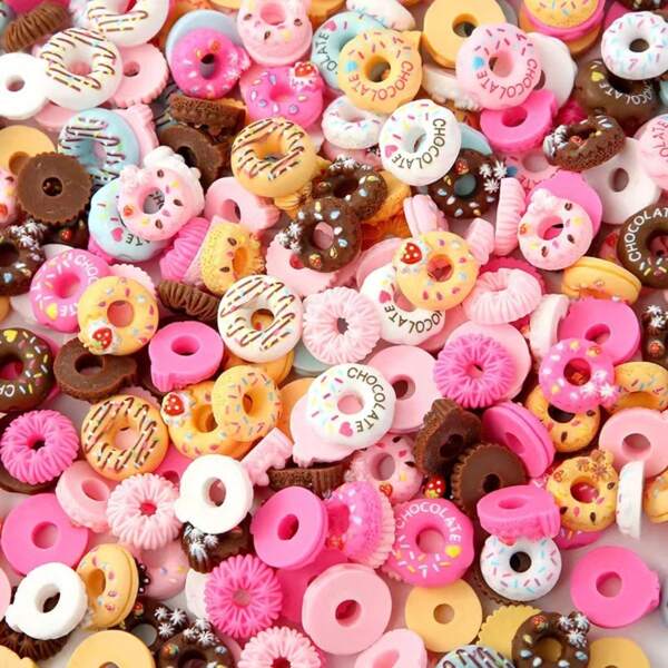 20 Piezas Comida En Miniatura Simulada Al Azar Con Letra Decorativa Y Donas De Chocolate Latte De Colores, Encantos De Poliresina Para Cocina De Casa De Muñecas, Fabricación De Joyas Y Decoración De Bricolaje