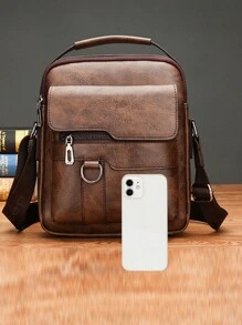 男士棕色 PU 皮革多功能收纳手提斜挎包适合工作、通勤、旅行、购物单肩包斜挎包侧包商务假日必备轻便随身包送给父亲丈夫的方形包夏季男士礼物 - 棕色 - 查看 3