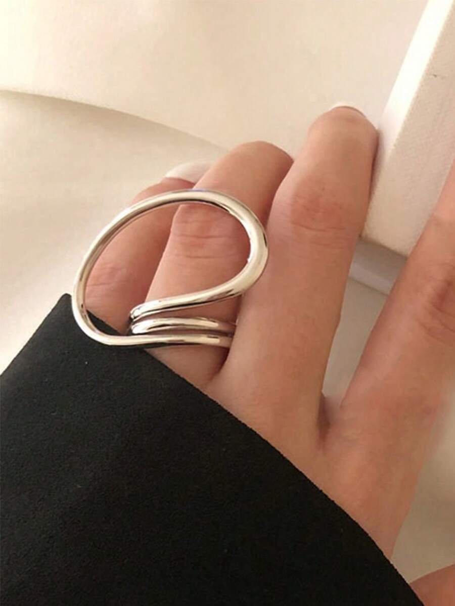 1pc Minimalist Versatile Exaggerated Geometric Line Open Ring, Women Fashion Accessories Suitable For Daily Wear, Hiphop, Punk