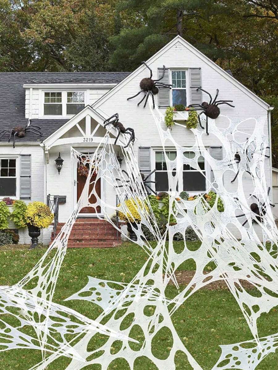 1pc Creative Halloween Spider Web Cloth Halloween Decoration Simulation Horror Atmosphere - White - View 1