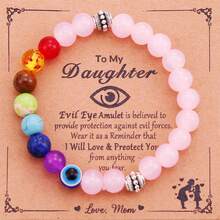 1pc Evil Eye Bracelet,Natural Stone Chakra Beaded Bracelet Protection Amulet Bracelet For Daughter - Pink - View 1