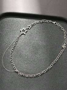Punk Style Hollow Out Five-pointed Star Chain Necklace Suitable For Daily Wear