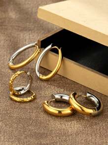 Stainless Steel 18k Gold Inlaid Embossed Earrings Set Suitable For Daily Wear - Gold - View 1
