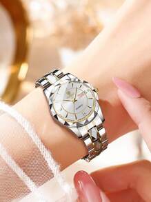BINBOND Luxury Gold Quartz Watch Women's Fashion Women's Watch Waterproof Night Light Stainless Steel Business Leisure Business Date Display Women's Rhinestone Quartz Watch - White - View 6