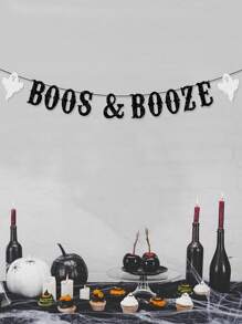 1 件白色幽灵“BOOS & BOOZE”墙横幅，适用于夏日派对装饰/万圣节派对装饰 - 黑與白 - 查看 1