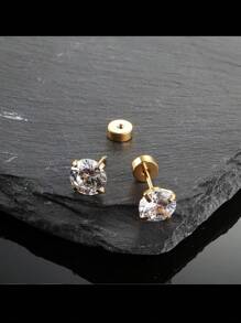 女士7雙扁平背部耳釘,14k電鍍微型耳釘,立體氧化鋯蒼石軟骨耳環(2/3/4/5/6/7/8mm) - 金色 - 查看 8