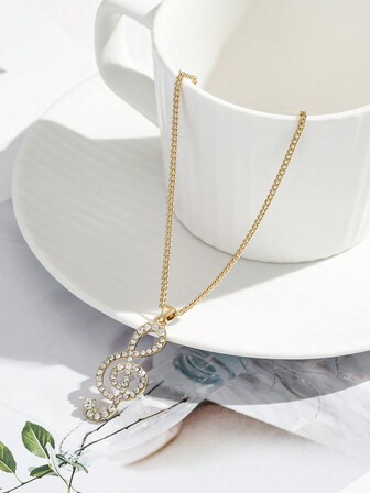 1入組時尚音符形狀全水鑽鍍金顏色女性個性化華麗吊墜項鍊