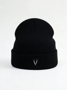1pc Men's Olive Branch Embroidery Knitted Hat Suitable For Autumn And Winter Daily Wear Casual - Black - View 2